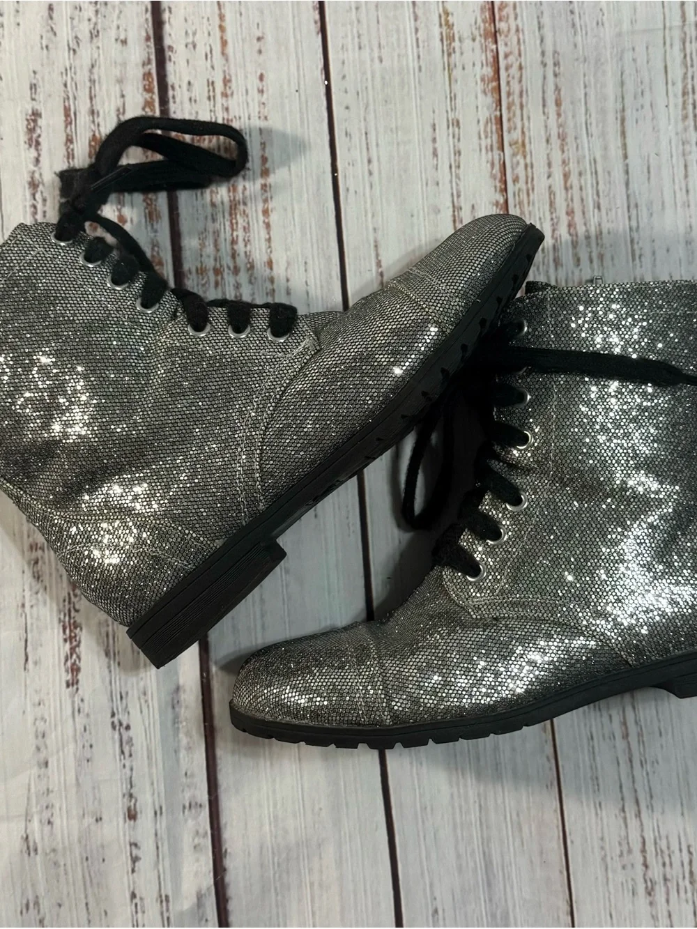 Justice Silver Glitter Lace-Up Girls' Boots